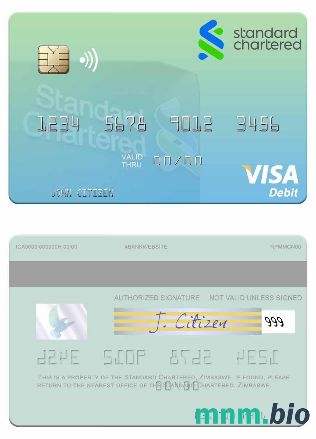 Zimbabwe Standard Chartered visa debet karta przykład w formacie PSD